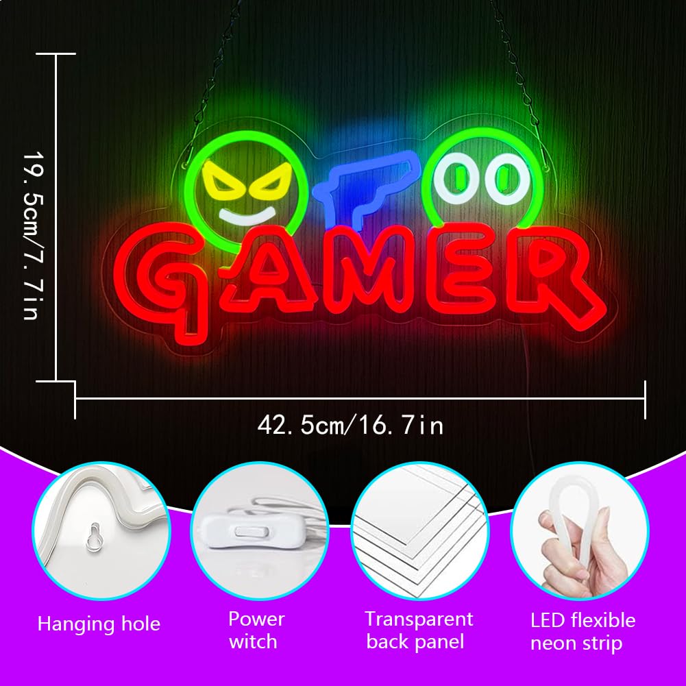 Gamer Neon Sign LED Wall Light - Party Games Graduation recension och pris